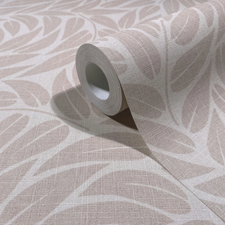Tapeta z włókniny liście kwiatowe natura matowa w kolorze beżowym 