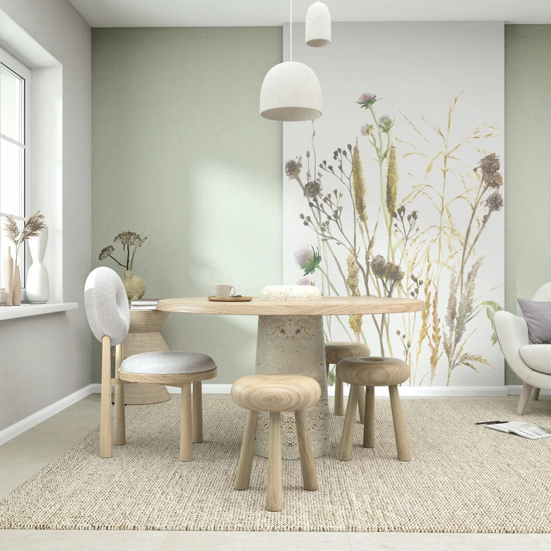 Papel pintado no tejido textil, liso texturado moderno mate en verde 