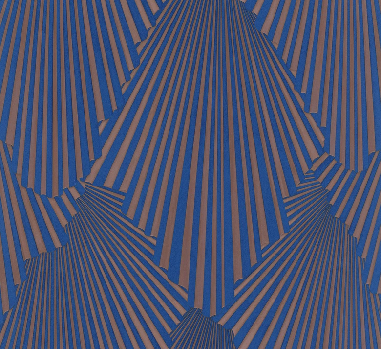Non-woven wallpaper 3D look, stripes graphic geometric in blue  