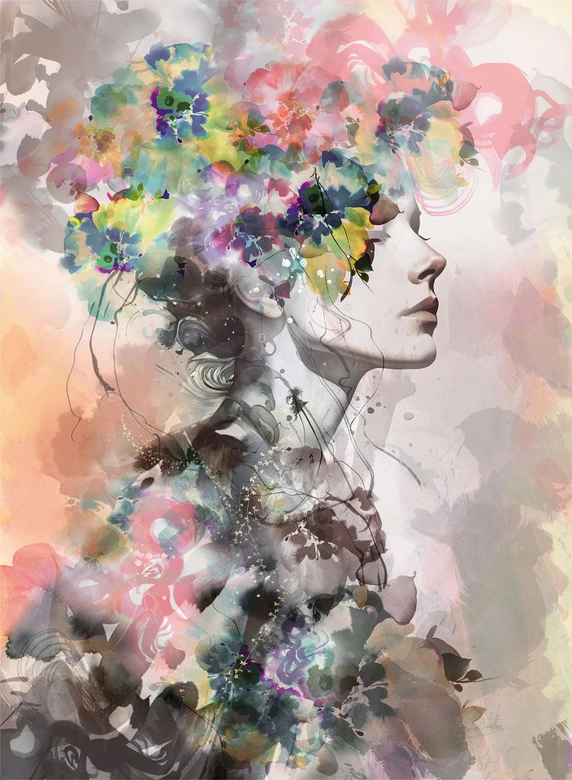 Wall Mural Face, Flowers Crush Designer in Colorful 2,70 x 1,98m 
