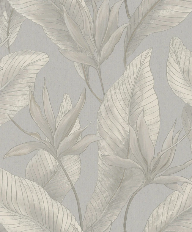 Non-woven wallpaper flowers, leaves floral nature in beige  