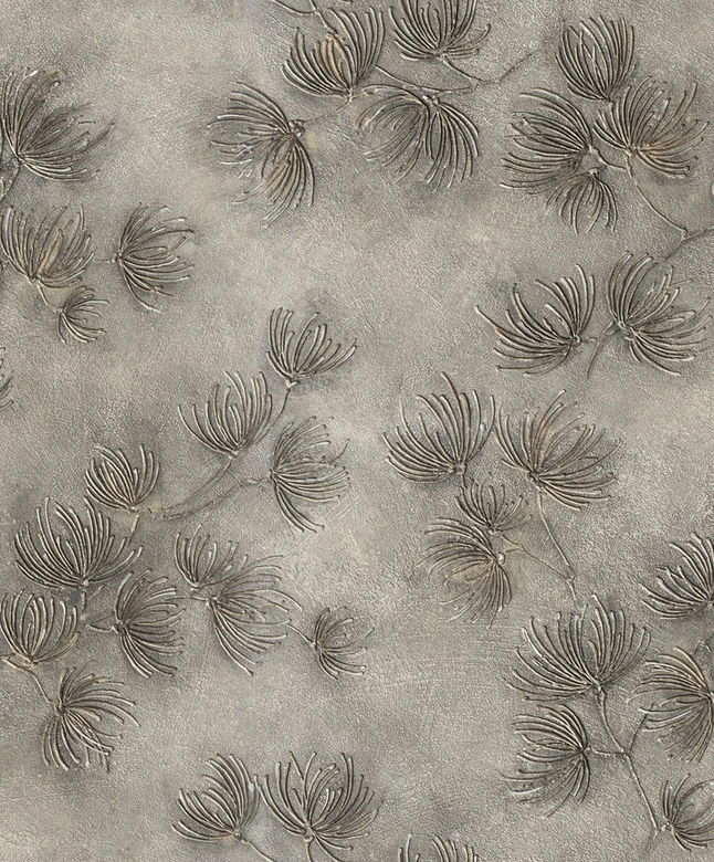 Vliestapete Blumen, Beton Floral Natur matt in Grau  