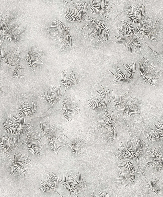 Vliestapete Blumen, Beton Floral Natur matt in Grau  