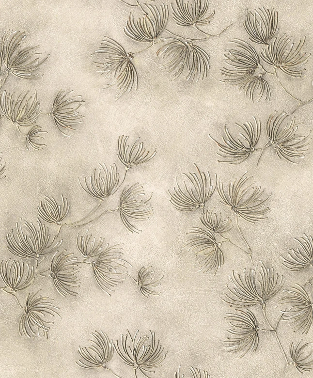 Vliestapete Blumen, Beton Floral Natur matt in Beige  