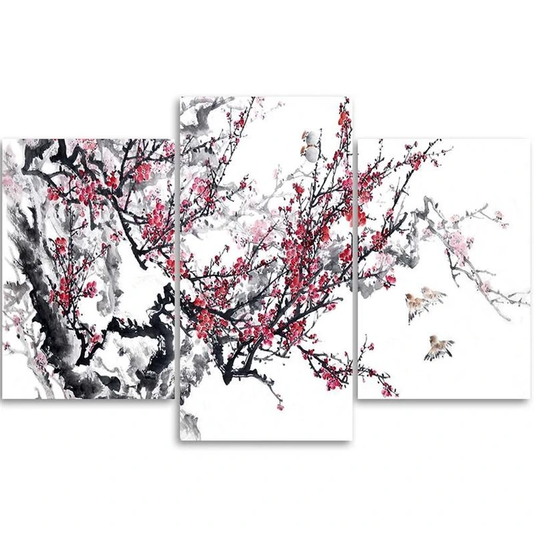 Leinwandbild 3-teilig, Kirschblüte Japan Baum 