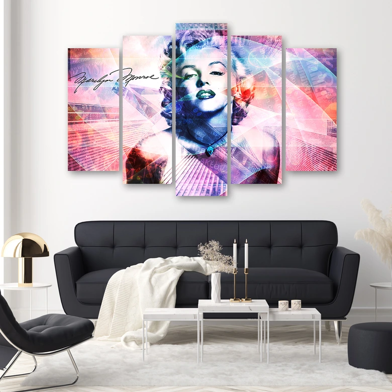 Leinwandbild 5 teilig, Marilyn Monroe Farbe 