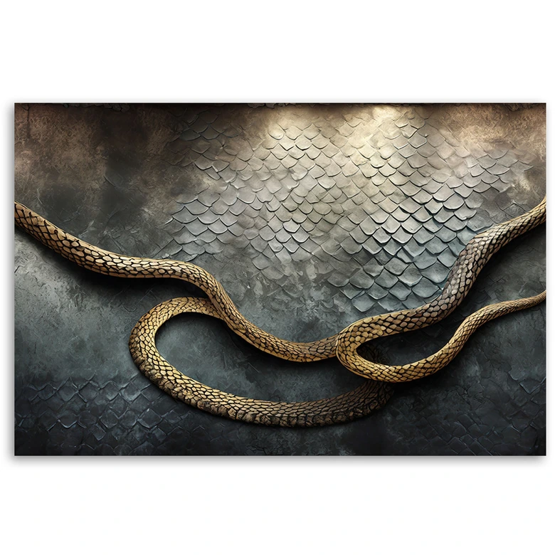 Canvas schilderij, Gouden 3D slang 