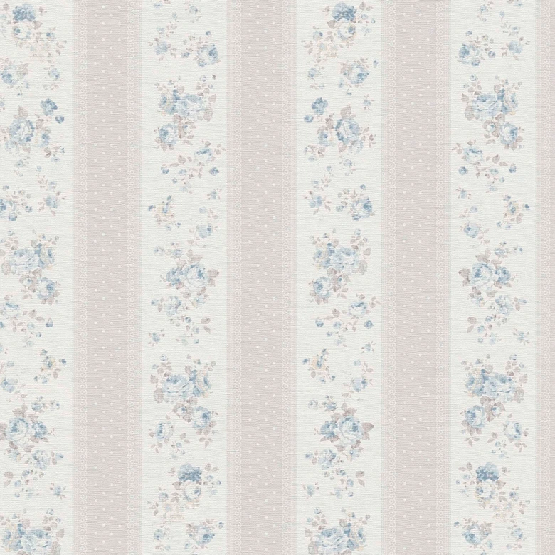 Papier peint Floral gris blanc - Papier peint intissé maison de campagne A.S. Création - mat et légèrement structuré 