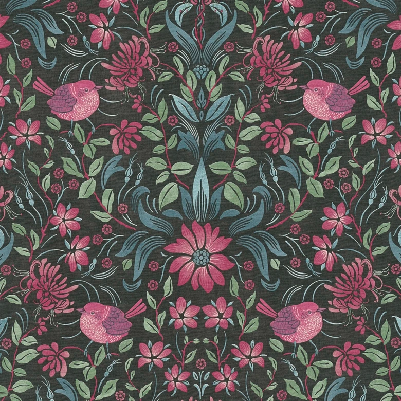 Tapete Floral schwarz pink - Vliestapete Landhaus A.S. Création - matt leicht strukturiert 