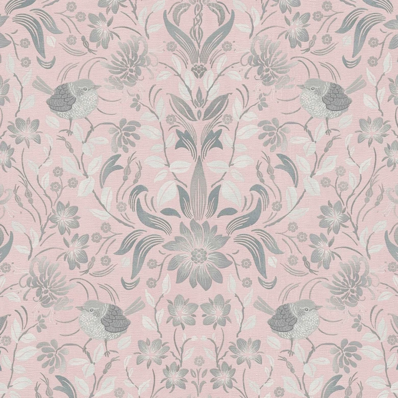 Papier peint Floral rose gris - papier peint intissé maison de campagne A.S. Création - mat légèrement structuré 