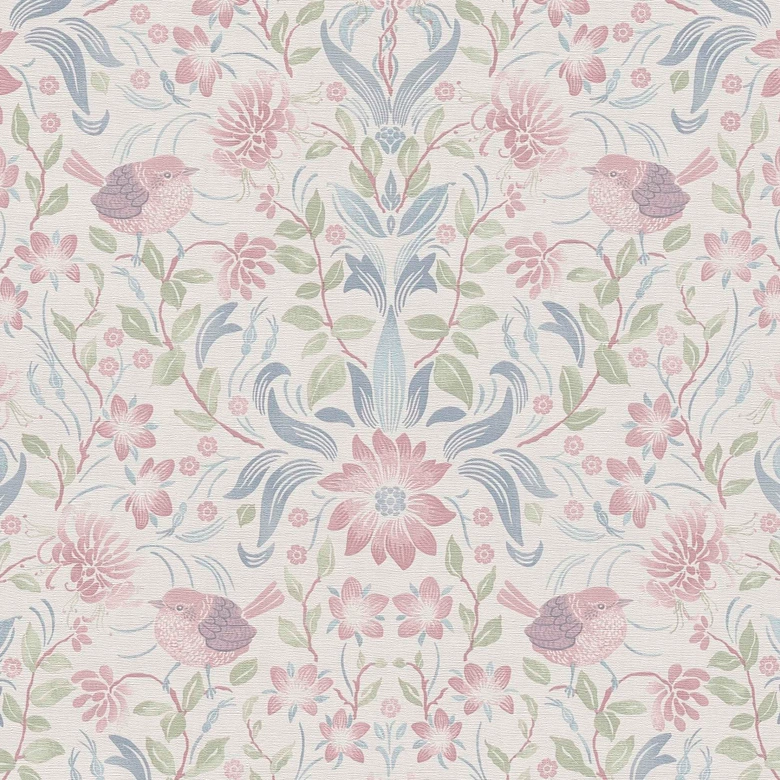 Carta da parati floreale blu crema - Carta da parati in tessuto non tessuto Casa di campagna A.S. Création - Opaco e testurizzato chiaro 