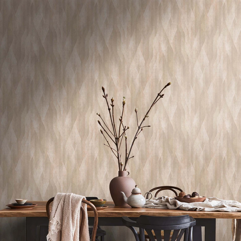 Ikke-vævet tapet svensk stil beige - grafisk skandinavisk tapet til stue, soveværelse 