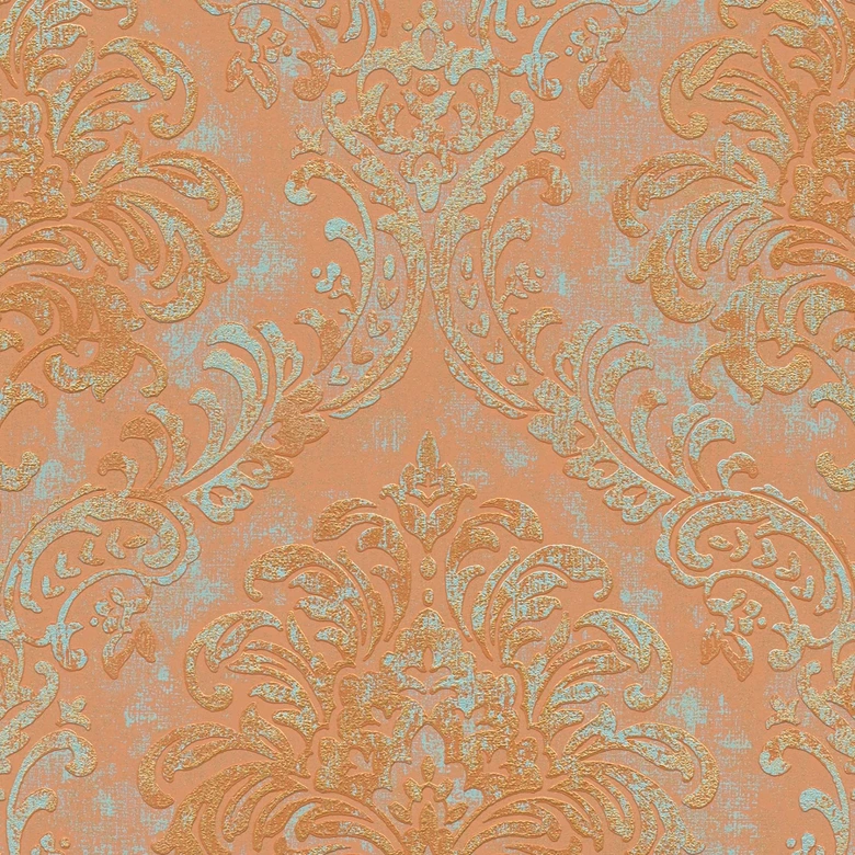 Barock Tapete Orange - Vintage klassik Vliestapete mit Ornamenten  