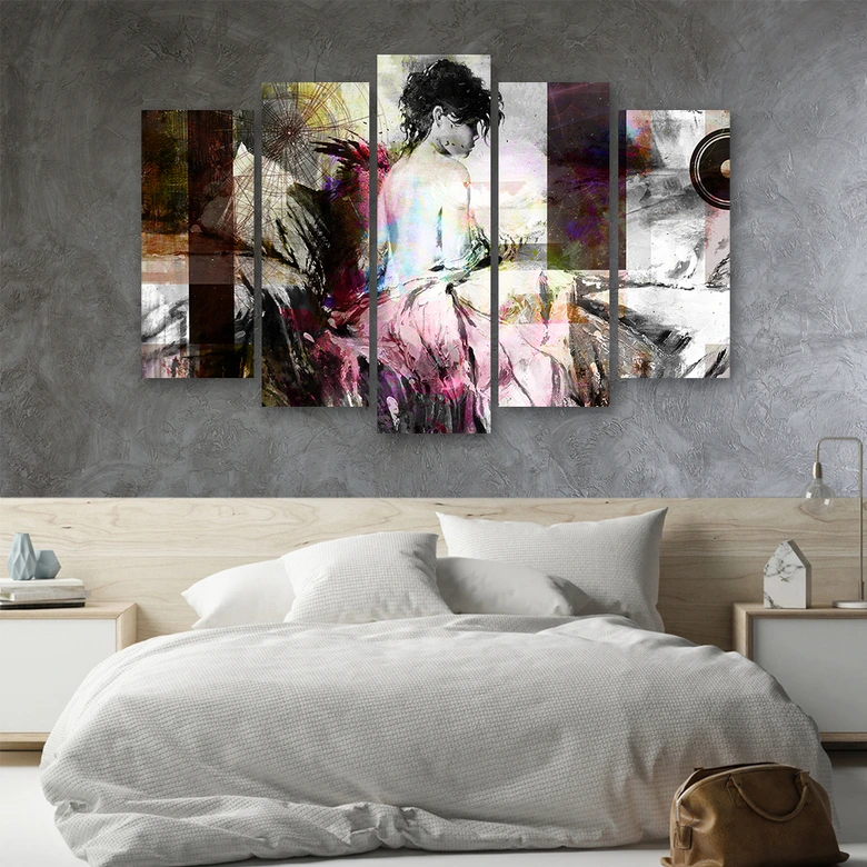 Leinwandbild 5 teilig, Frau Pastell Glamour 