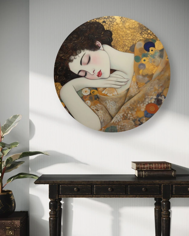 Rundt lærredsbillede - Kvindeansigt - G. Klimt 