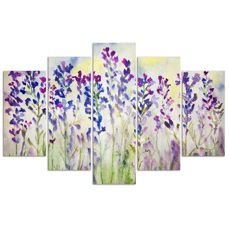 Leinwandbild 5 teilig, Lila Feldblumen 