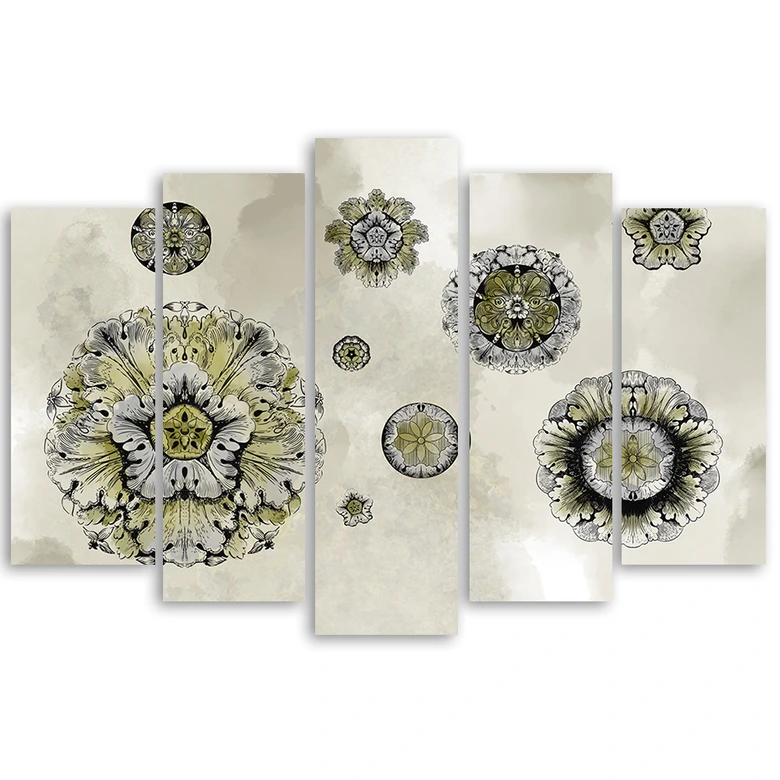 Leinwandbild 5 teilig, Florale geometrische Formen 