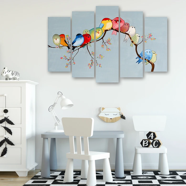 Canvas print 5 stuks, vogels 