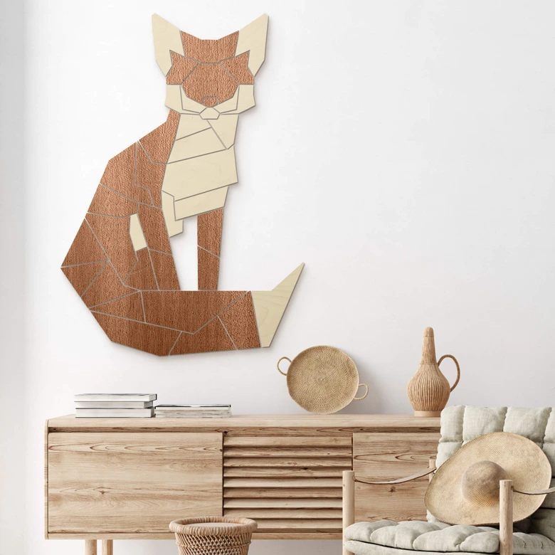 Houten Wanddecoratie Vos Puzzel Mahoniefineer 