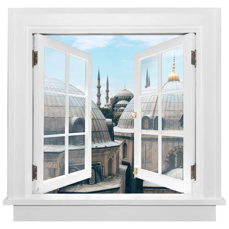3D Wandtattoo Fenster quadratisch - Über den Dächern von Istanbul 