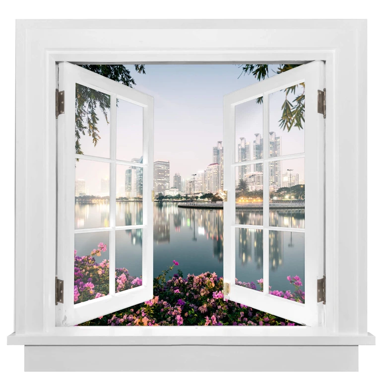 3D Wandtattoo Fenster quadratisch - Colombo - Bangkok und seine Lichter 