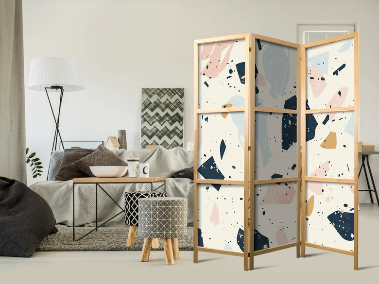Japanischer Paravent, Raumteiler freistehend, Trennwand - Terrazzo: Large Scaled Stones in Muted Colors 
