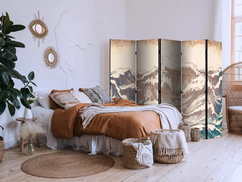 Paravent, Raumteiler freistehend, Trennwand - Turbulent Ocean , 5-teilig - 225x172 cm 