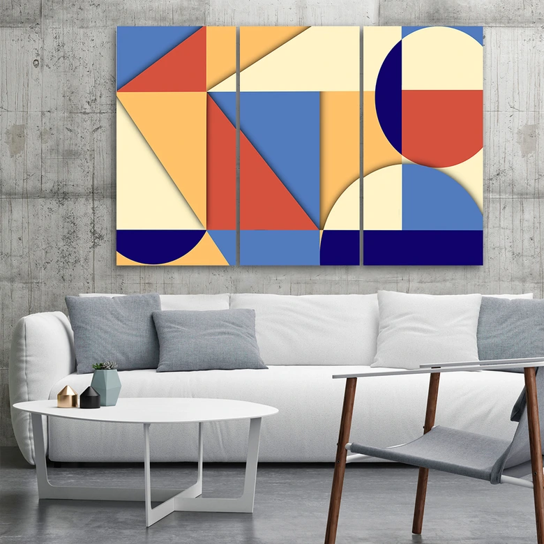 3-delige canvas print, geometrische abstractievormen 