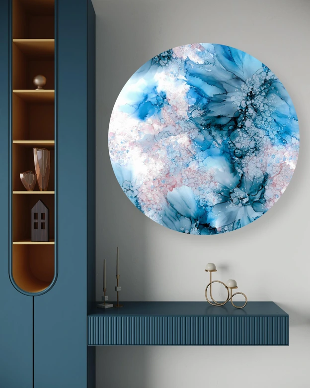 Rundes Leinwandbild Blau Abstrakt Aquarell 