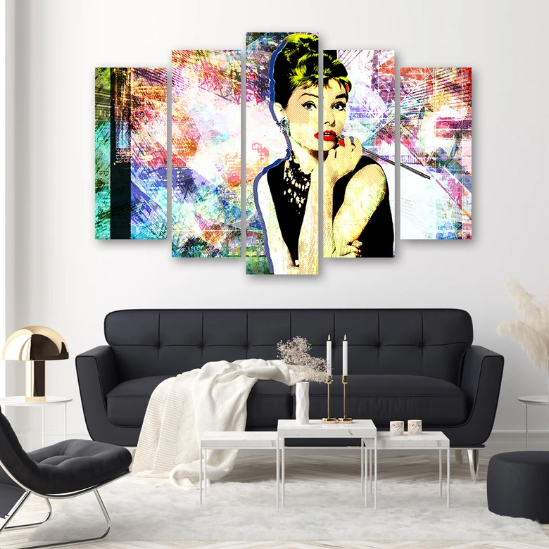 Leinwandbild 5 teilig, Audrey Hepburn Farbe 