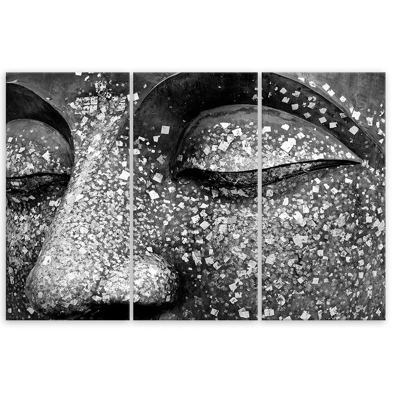 Leinwandbild 3-teilig, Buddha Schwarz Weiß 