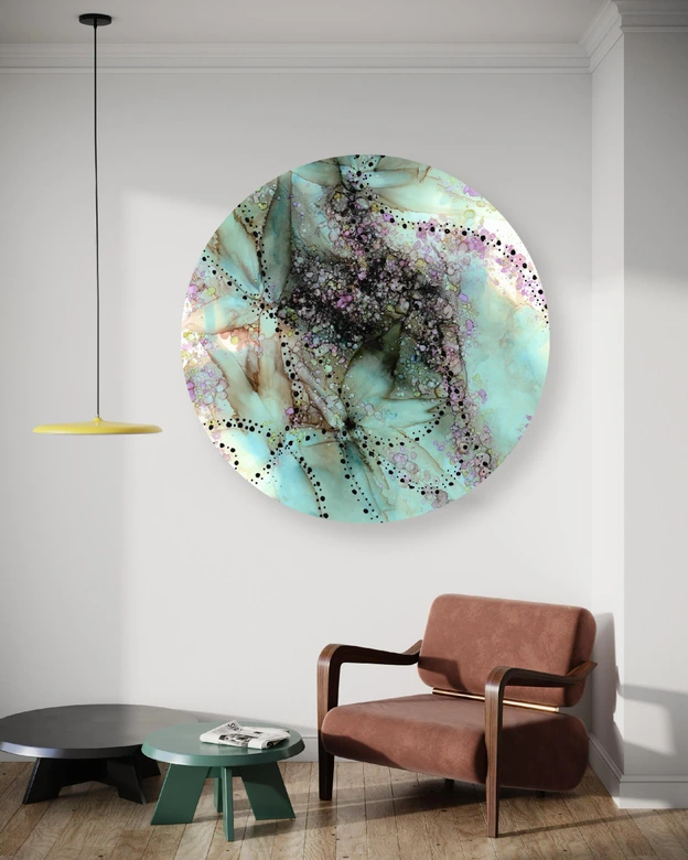 Rundes Leinwandbild Türkis Abstrakt Aquarell 