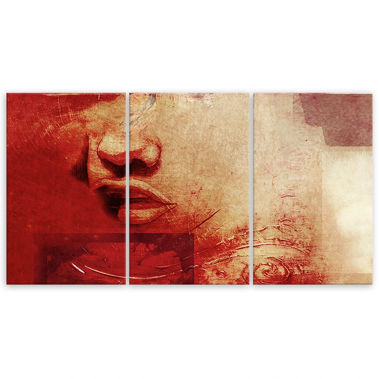 Leinwandbild 3-teilig, Weibliche Abstraktion Rot 