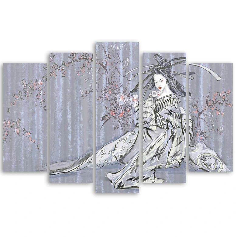 Leinwandbild 5 teilig, Traditioneller japanischer Geisha 