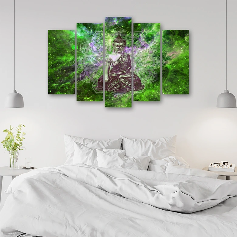 5-delige canvas print, Boeddha Mandala Nature Green 