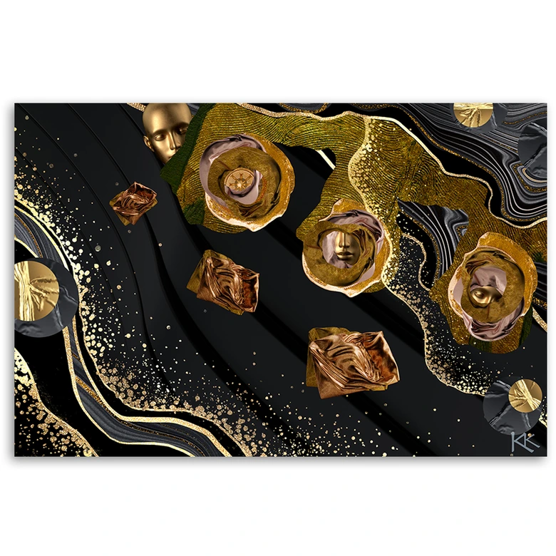 Canvas schilderij, Gouden gezichten abstract 