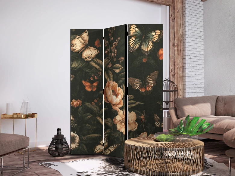Paravent, Raumteiler freistehend, Trennwand - Mysterious Garden - Rustic Butterflies 