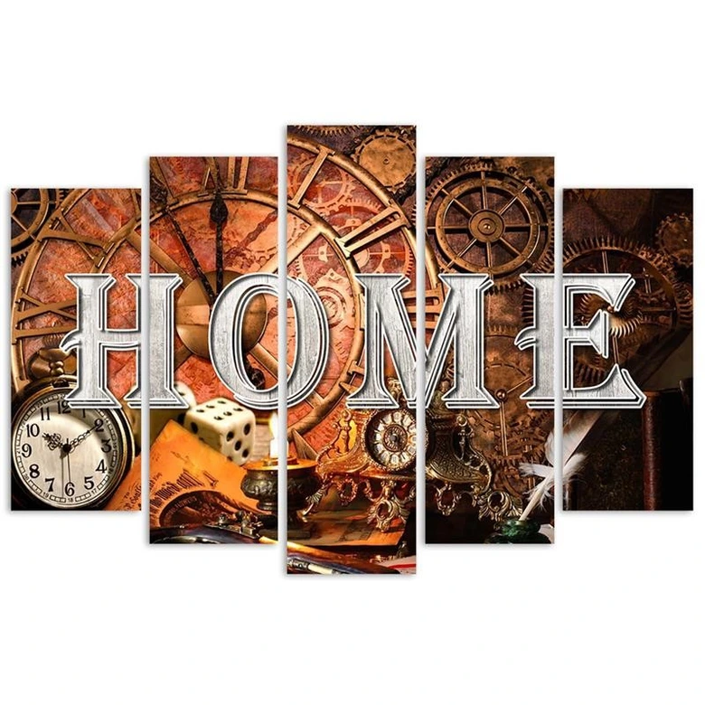 Wandbild 5-teilig, Home Retro Vintage Aufschrift 