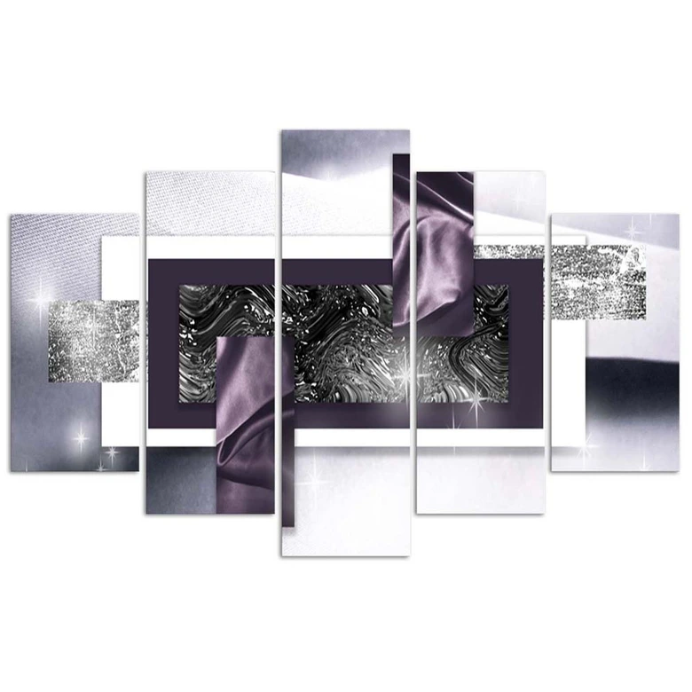 Leinwandbild 5 teilig, Abstrakt Violett Grau 