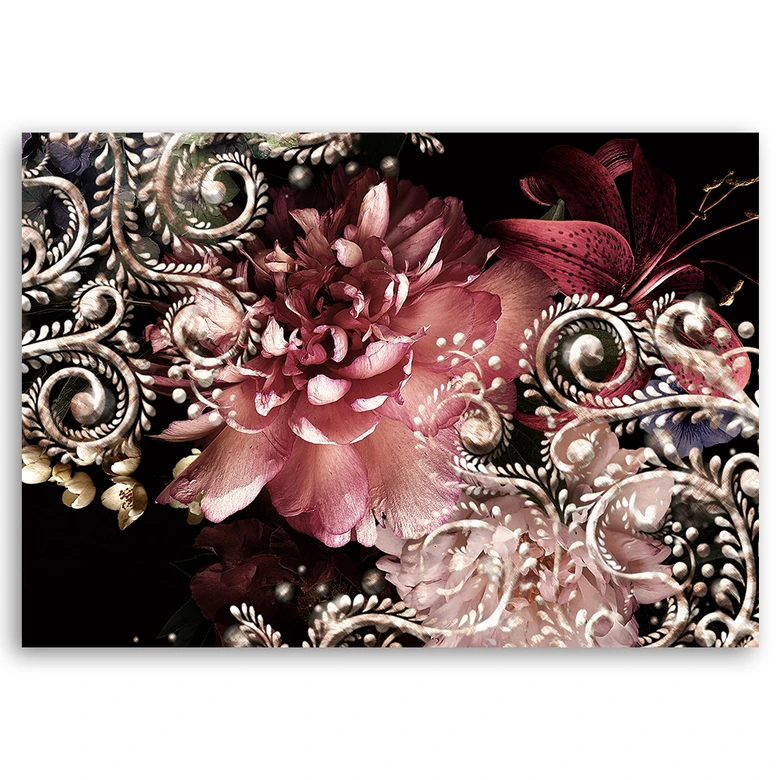 Leinwandbild, Pfingstrose und Lilienblume 