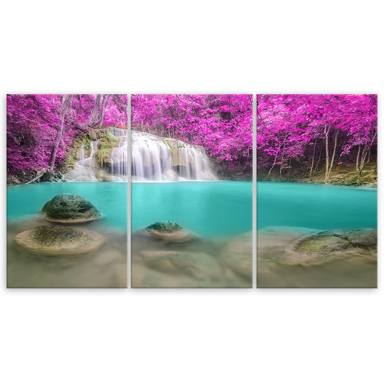Leinwandbild 3-teilig, Wasserfall-See-Landschaft 