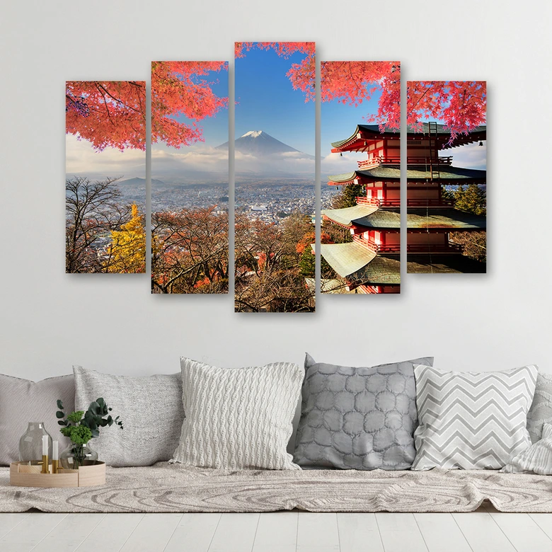 Leinwandbild 5 teilig, Japan Landschaft Berg 