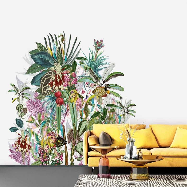 Fototapete mit abstraktem Blumenmotiven, Blau Floral 3.40 x 2.12 m 