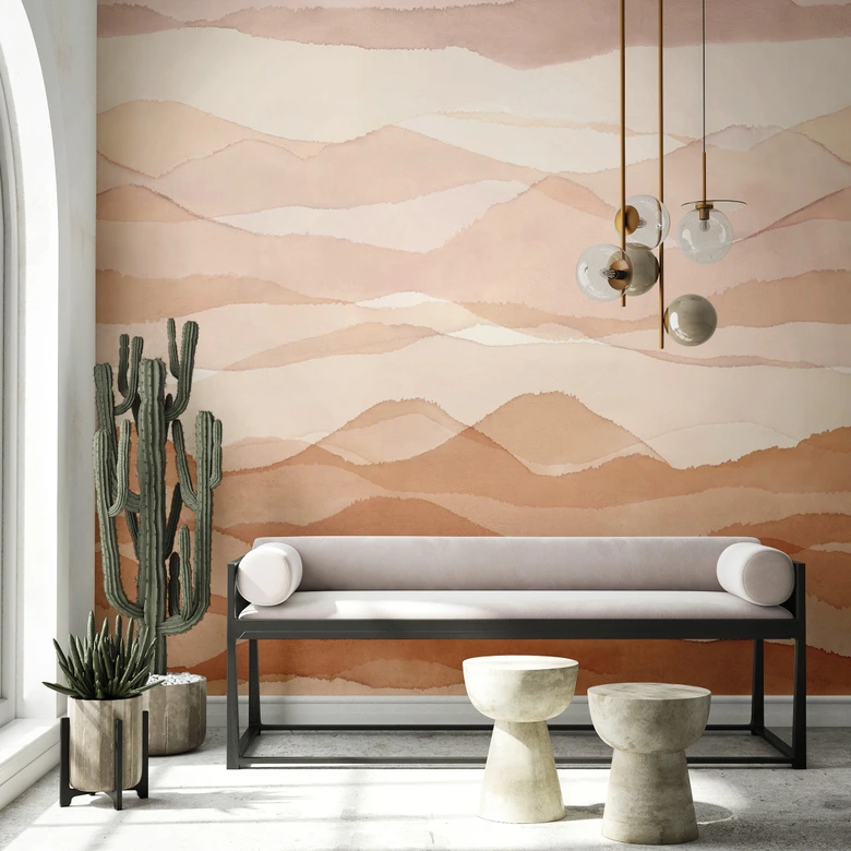 Wall Mural with motif Delicate watercolor landscape in beige and rosé 2.7 x 2.65 m 