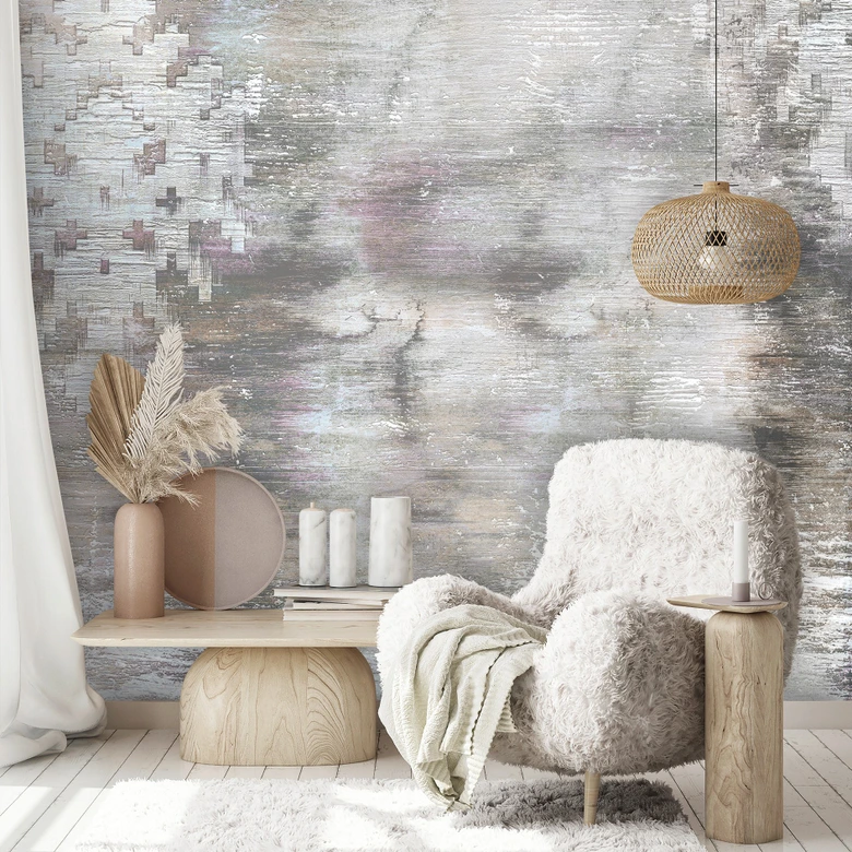 Fototapete Wandtapete mit Motiv Neblige Pixelwolken in Grau und Flieder 2,7 x 4,24 m 