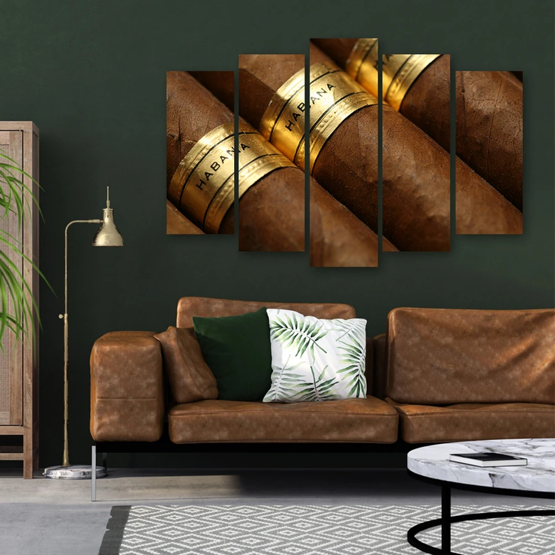 Leinwandbild 5 teilig, Kubanische Zigarre 
