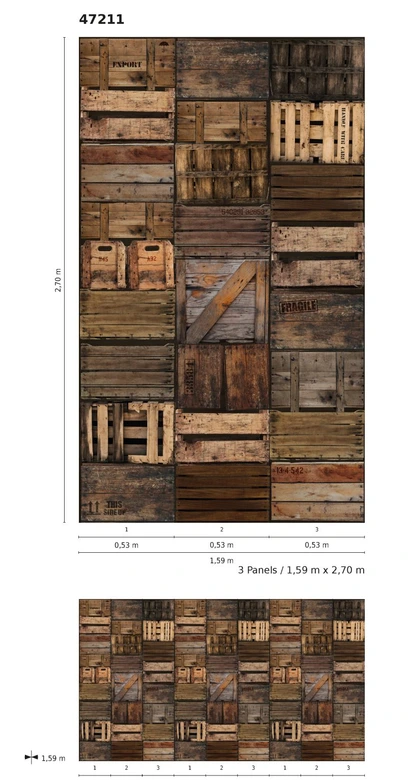 Fototapete mit Holzkisten Braun ,Illustration 2,70 x 1,59 m 