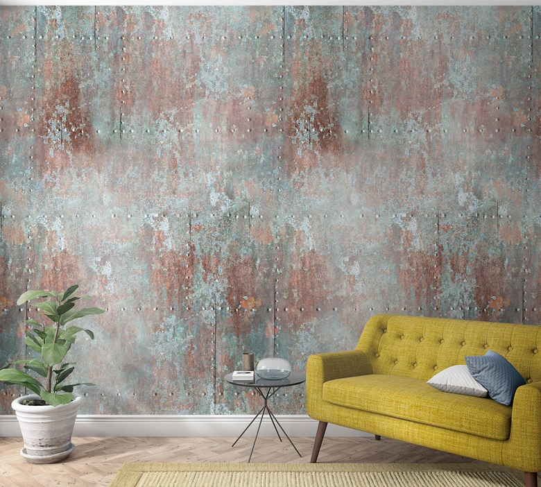 Fototapete in vintage Metalloptik Grau, Rot ,Illustration 2,70 x 1,59 m 