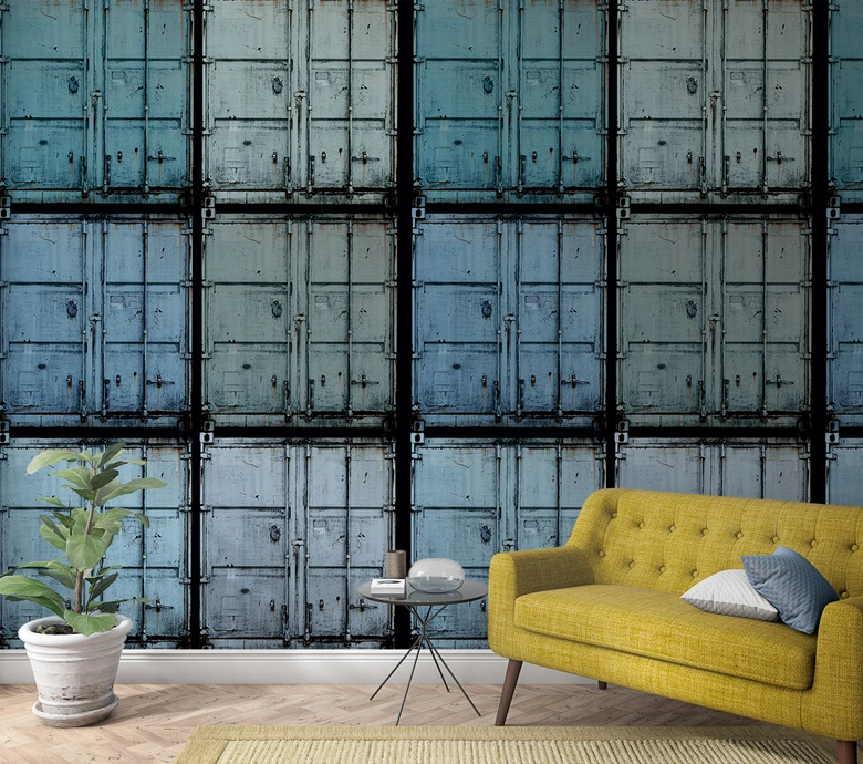 Fototapete mit Containern Blau ,Illustration 2,70 x 1,59 m 