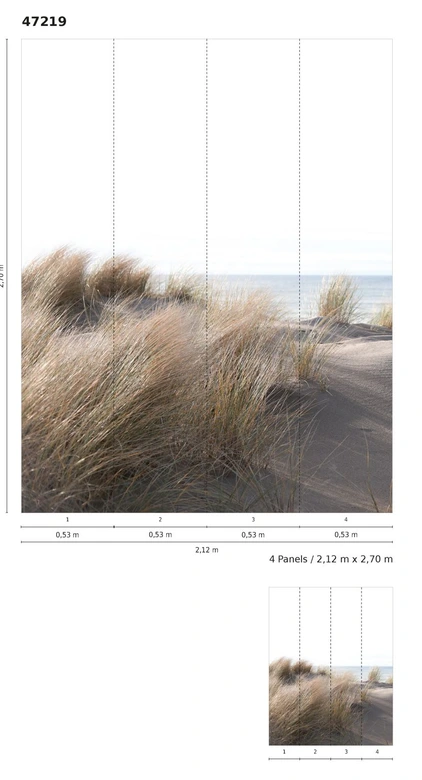 Photo wallpaper with grass by the sea beige,Flower 2,70 x 2,12 m 